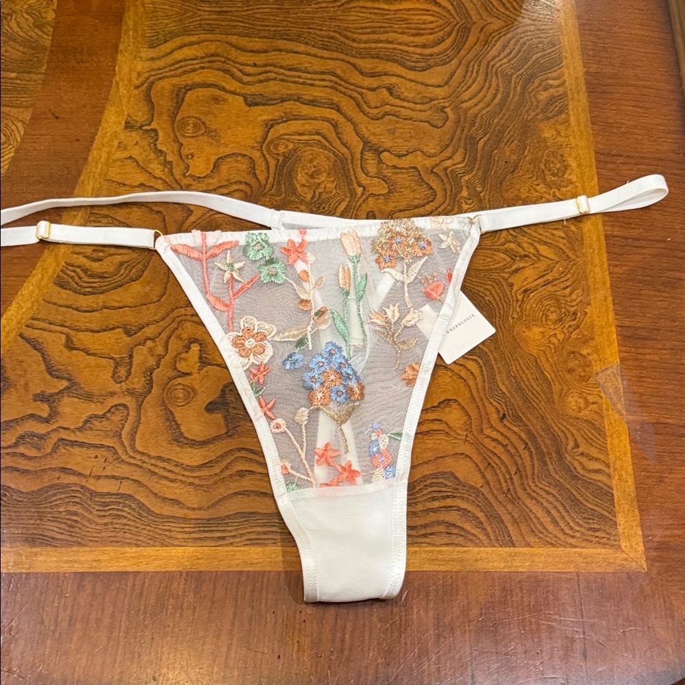 Anthropologie Floral Embroidered Thong